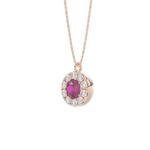 LADIES PENDANT 1/4CT ROUND/RUBY DIAMOND 14K ROSE GOLD (CENTER STONE ROUND DIAMOND 5/8CT ) - Image 3