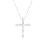 LADIES PENDANT WITH CHAIN 1 1/4CT ROUND/MARQUISE DIAMOND 14K WHITE GOLD