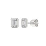 LADIES SOLITAIRE EARRINGS 2CT EMERALD DIAMOND 14K WHITE GOLD - Image 3