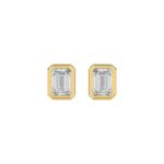 LADIES SOLITAIRE EARRINGS 2CT EMERALD DIAMOND 14K YELLOW GOLD