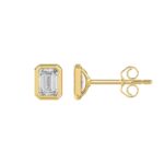 LADIES SOLITAIRE EARRINGS 2CT EMERALD DIAMOND 14K YELLOW GOLD - Image 2