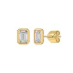 LADIES SOLITAIRE EARRINGS 2CT EMERALD DIAMOND 14K YELLOW GOLD - Image 3