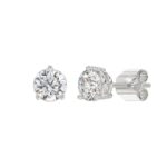 14K WHITE GOLD 3CT ROUND DIAMOND LADIES SOLITAIRE EARRINGS (CENTER STONE  ROUND DIAMOND 1 1/2CT) - Image 3
