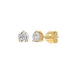 14K YELLOW GOLD 1CT ROUND DIAMOND LADIES SOLITAIRE EARRINGS - Image 3