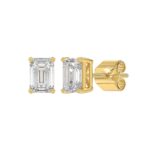 14K YELLOW GOLD 2CT EMERALD DIAMOND LADIES SOLITAIRE EARRINGS - Image 3
