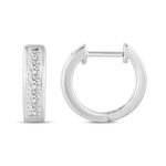 LADIES HOOPS EARRINGS 1.00CT PRINCESS DIAMOND 14K WHITE GOLD - Image 2
