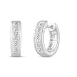 LADIES HOOPS EARRINGS 1.00CT PRINCESS DIAMOND 14K WHITE GOLD - Image 3