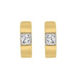 LADIES HOOPS EARRINGS 1/2CT ROUND DIAMOND 14K YELLOW GOLD