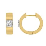LADIES HOOPS EARRINGS 1/2CT ROUND DIAMOND 14K YELLOW GOLD - Image 2