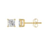 LADIES SOLITAIRE EARRINGS 1 1/2CT PRINCESS DIAMOND 14K YELLOW GOLD (CENTER STONE  PRINCESS DIAMOND 3/4CT) - Image 2