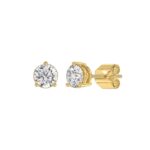 LADIES SOLITAIRE EARRINGS 1 1/2CT ROUND DIAMOND 14K YELLOW GOLD - Image 3