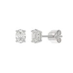 LADIES SOLITAIRE EARRINGS 1CT OVAL DIAMOND 14K WHITE GOLD - Image 3