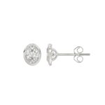 LADIES SOLITAIRE EARRINGS 1CT OVAL DIAMOND 14K WHITE GOLD - Image 2