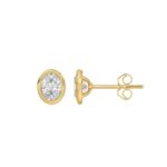 LADIES SOLITAIRE EARRINGS 1CT OVAL DIAMOND 14K YELLOW GOLD - Image 2