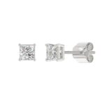 LADIES SOLITAIRE EARRINGS 1CT PRINCESS DIAMOND 14K WHITE GOLD - Image 3