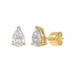 LADIES SOLITAIRE EARRINGS 2 1/2CT PEAR DIAMOND 14K YELLOW GOLD - Image 2