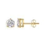 LADIES SOLITAIRE EARRINGS 2 1/2CT ROUND DIAMOND 14K YELLOW GOLD - Image 2