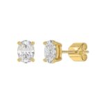 LADIES SOLITAIRE EARRINGS 2CT OVAL DIAMOND 14K YELLOW GOLD - Image 3