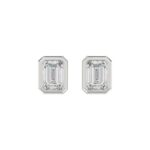 LADIES SOLITAIRE EARRINGS 3CT EMERALD DIAMOND 14K WHITE GOLD