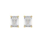 LADIES SOLITAIRE EARRINGS 3CT EMERALD DIAMOND 14K YELLOW GOLD