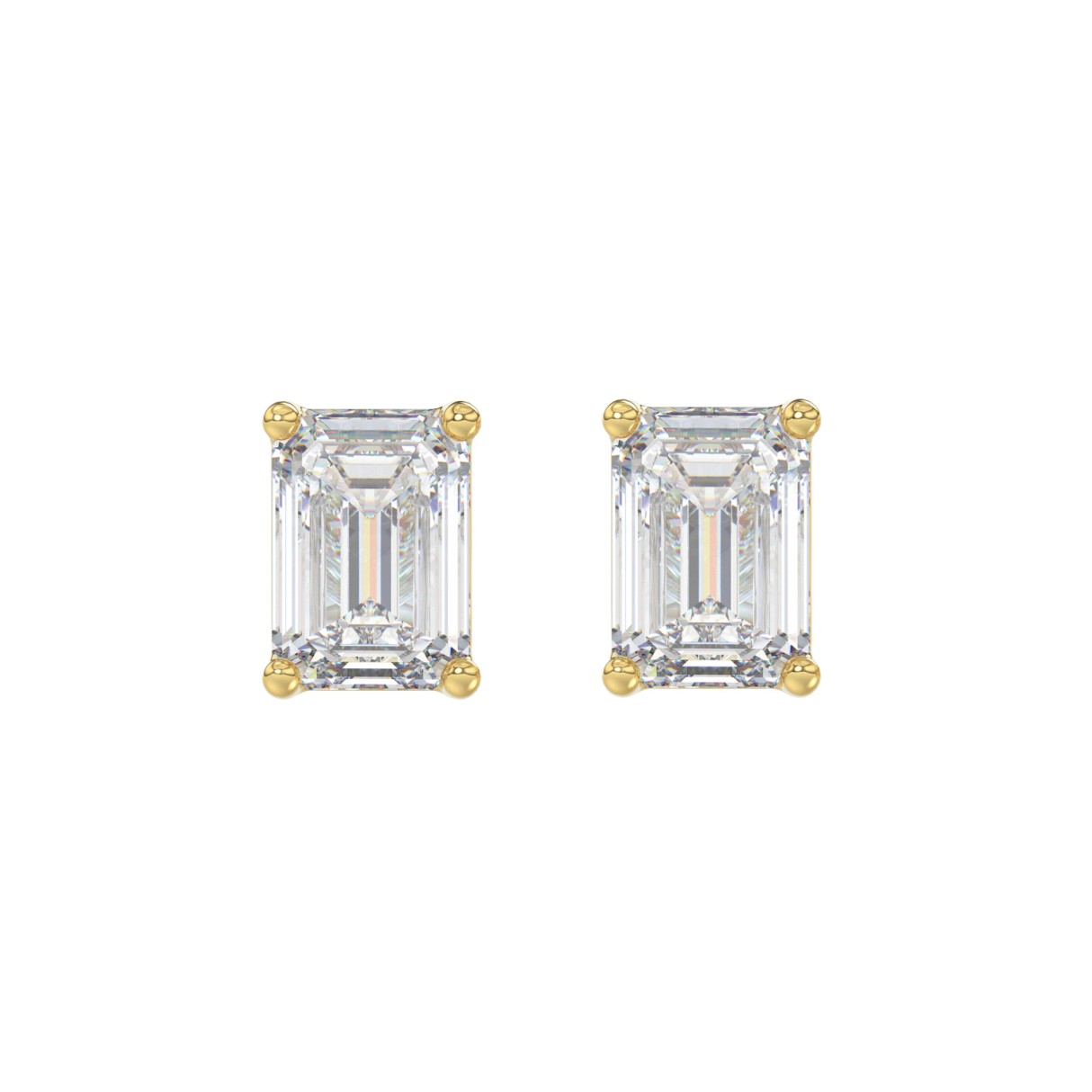 LADIES SOLITAIRE EARRINGS 3CT EMERALD DIAMOND 14K YELLOW GOLD 1 LADIES SOLITAIRE EARRINGS 3CT EMERALD DIAMOND 14K YELLOW GOLD - Image 1