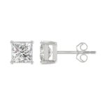 LADIES SOLITAIRE EARRINGS 3CT PRINCESS DIAMOND 14K WHITE GOLD - Image 2