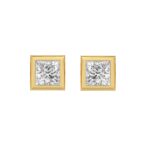 LADIES SOLITAIRE EARRINGS 3CT PRINCESS DIAMOND 14K YELLOW GOLD