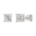 LADIES SOLITAIRE EARRINGS 4CT PRINCESS DIAMOND 14K WHITE GOLD - Image 3