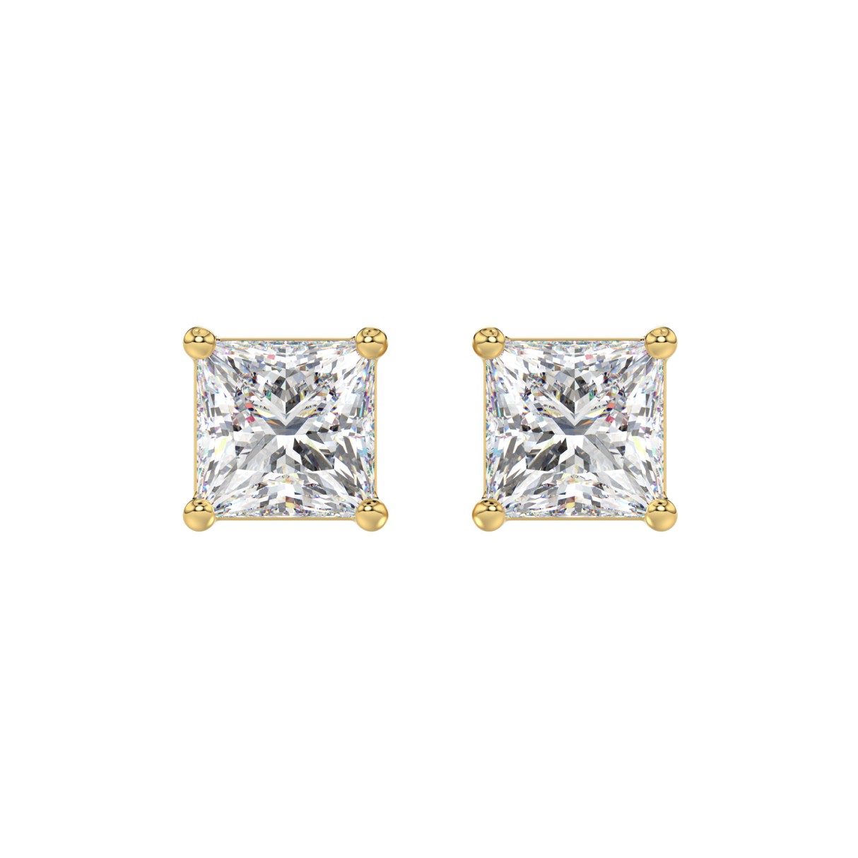 LADIES SOLITAIRE EARRINGS 4CT PRINCESS DIAMOND 14K YELLOW GOLD 1 LADIES SOLITAIRE EARRINGS 4CT PRINCESS DIAMOND 14K YELLOW GOLD - Image 1