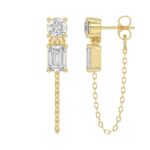 10K Yellow Gold 3/4CT Emerald/Round cut Diamond Elegant Ladies Earring (Color F-G -Clarity VS1/VS2) - Image 2