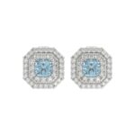 14K WHITE GOLD 1 1/2CT ROUND/BLUE CUSHION DIAMOND LADIES EARRING