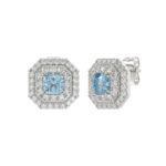 14K WHITE GOLD 1 1/2CT ROUND/BLUE CUSHION DIAMOND LADIES EARRING - Image 2