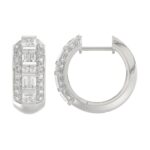 14K WHITE GOLD 1.00CT ROUND/PRINCESS/BAGUETTE DIAMOND LADIES EARRINGS - Image 2