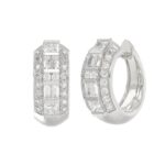 14K WHITE GOLD 1.00CT ROUND/PRINCESS/BAGUETTE DIAMOND LADIES EARRINGS - Image 3