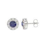 14K WHITE GOLD 1/2CT ROUND/BLUE SAPPHIRE ROUND DIAMOND LADIES EARRINGS - Image 2