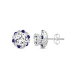 14K WHITE GOLD 2 5/8CT ROUND/ ROUND BLUE SAPPHIRE DIAMOND LADIES EARRING (CENTER STONE ROUND DIAMOND 2CT) - Image 2