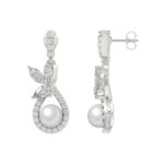 14K WHITE GOLD 3/4CT ROUND/MARQUISE/PEARL DIAMOND LADIES EARRINGS - Image 2