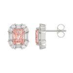 14K WHITE GOLD CRAFTED WITH 18K YELLOW GOLD BACK PLATE 1 1/3CT ROUND/PINK RADIANT/BAGUETTE DIAMOND LADIES EARRINGS - Image 2