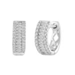 Classic 10K White Gold  Round & Baguette Lab Grown Diamond ladies Hoop Earrings 1/2CT (Color F-G -Clarity VS1/VS2) - Image 3