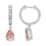ETERNAL BLUSH COLLECTION 14K WHITE/ROSE GOLD 2.00CT ROUND/PINK PEAR DIAMOND LADIES HOOPS EARRINGS - Image 2