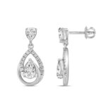 LADIES EARRINGS 1 1/2CT ROUND/PEAR DIAMOND 14K WHITE GOLD - Image 2