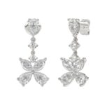 LADIES EARRINGS 3CT ROUND/MARQUISE/PEAR DIAMOND 14K WHITE GOLD - Image 3