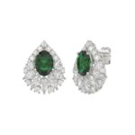 LADIES EARRINGS 4 1/2CT ROUND/MARQUISE/OVAL DIAMOND 14K WHITE GOLD (CENTER STONE GREEN EMERALD OVAL DIAMOND 2 1/2CT) - Image 2