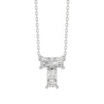 10K White Gold Diamond Initial “T” Pendant 1.00CT Fancy Cut Ladies Alphabet Charm with Chain