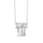 10K White Gold Diamond Initial “T” Pendant 1.00CT Fancy Cut Ladies Alphabet Charm with Chain - Image 2