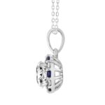 14K WHITE GOLD 1 1/4CT ROUND/ ROUND BLUE SAPPHIRE DIAMOND LADIES PENDANT (CENTER STONE ROUND DIAMOND 1CT) - Image 2