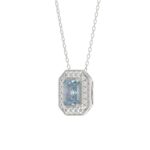 14K WHITE GOLD 1 1/4CT ROUND/BLUE EMERALD DIAMOND LADIES PENDANT WITH CHAIN (BLUE EMERALD DIAMOND 1.00CT) - Image 2