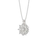LADIES PENDANT WITH CHAIN 1CT ROUND/MARQUISE DIAMOND 14K WHITE GOLD - Image 3