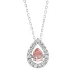 LADIES PENDANT WITH CHAIN 3/4CT ROUND/PEAR DIAMOND 14K WHITE GOLD (CENTER STONE PINK PEAR DIAMOND 1/2CT)