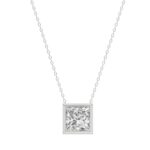 LADIES SOLITAIRE PENDANT 1CT PRINCESS DIAMOND 14K WHITE GOLD WITH CHAIN